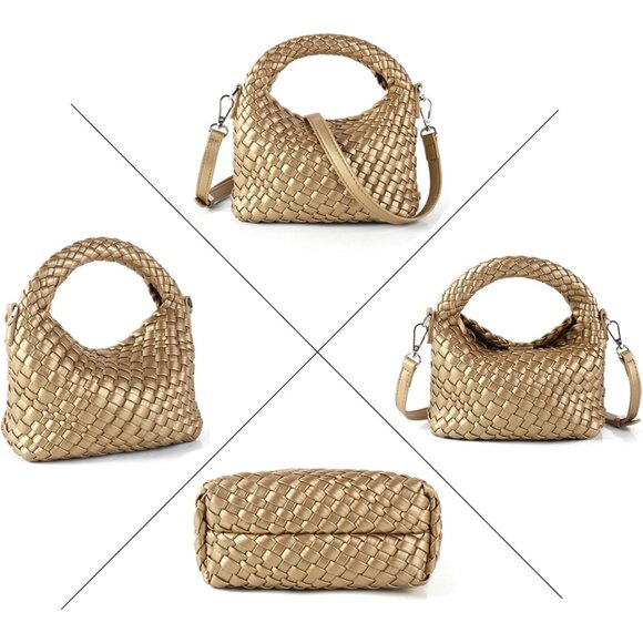 Golden vegan woven handbag for women with detachable crossbody strap - Picture 4 of 7